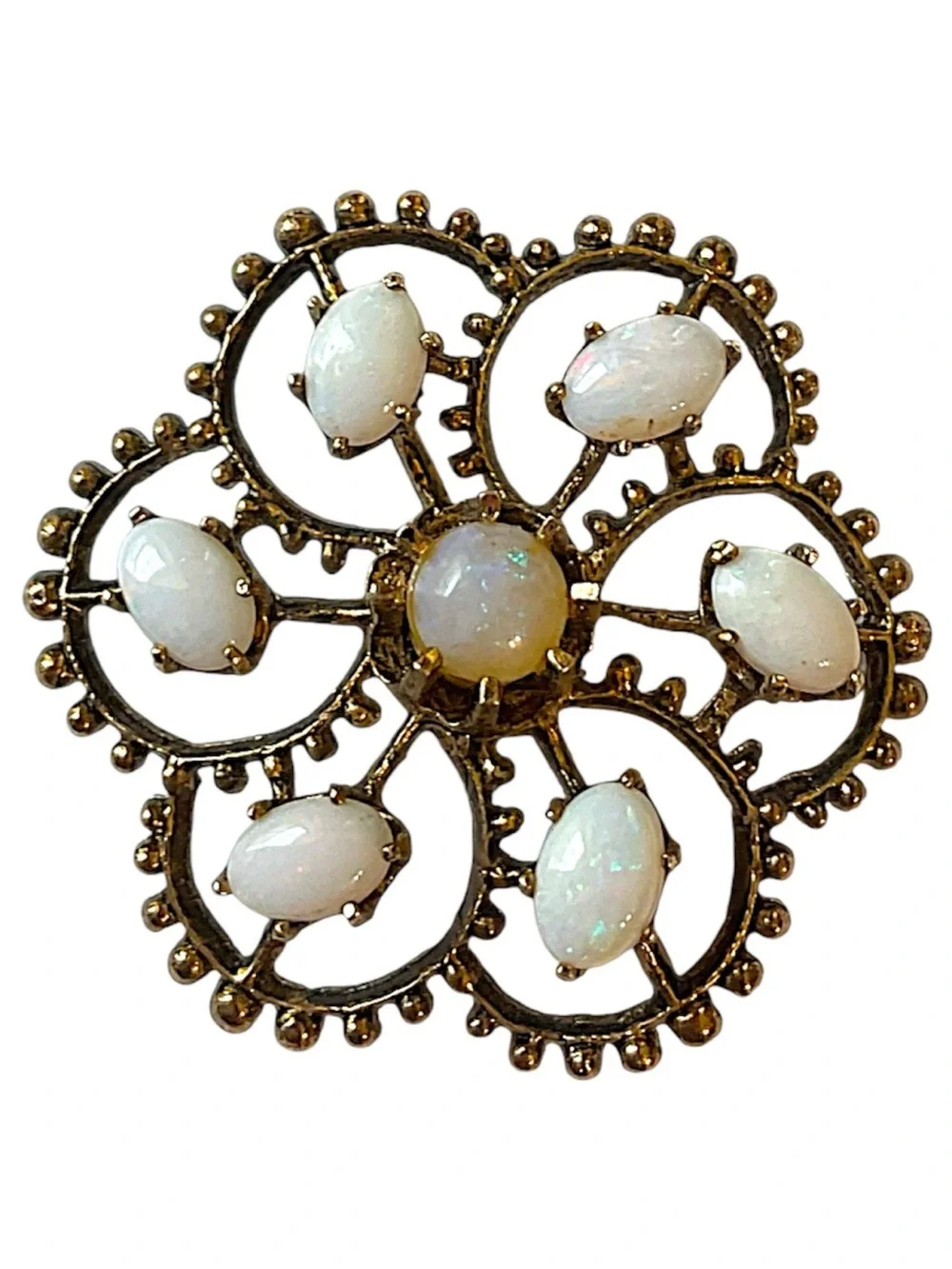 Vintage Sterling Silver Vermeil Fire Opal Brooch